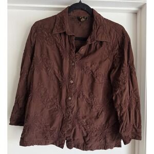 DT Collection Textured Silk Cotton Button-Down Shirt Size 12 Brown Vintage